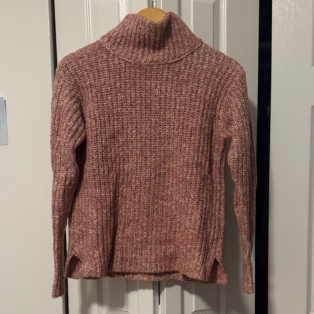 XS Rose Pink Turtleneck Sweater with Side Slits